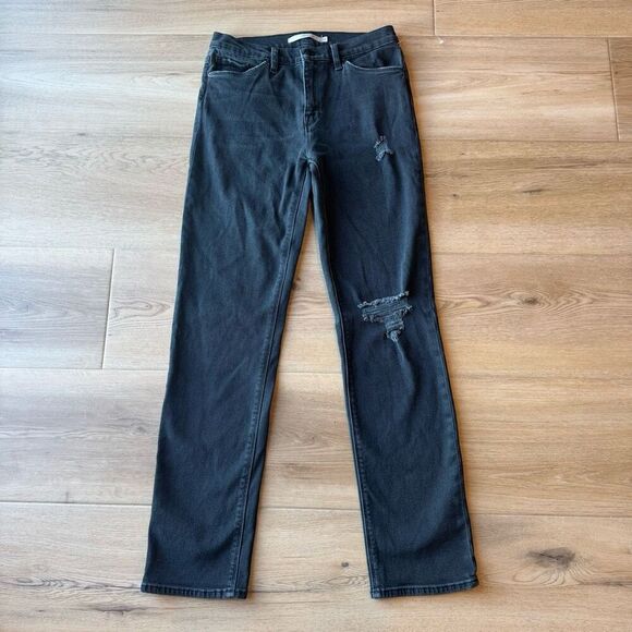 NEW Hudson Women’s Washed Black Nico Mid Rise Distressed Straight Jeans - Picture 3 of 5